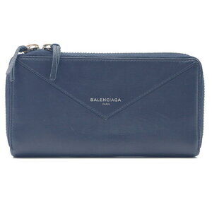 Balenciaga Round Long Wallet Leather Navy Blue